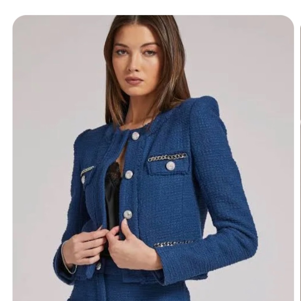 Generation Love Midnight Blue Tweed Jacket with silver Chain Accents,